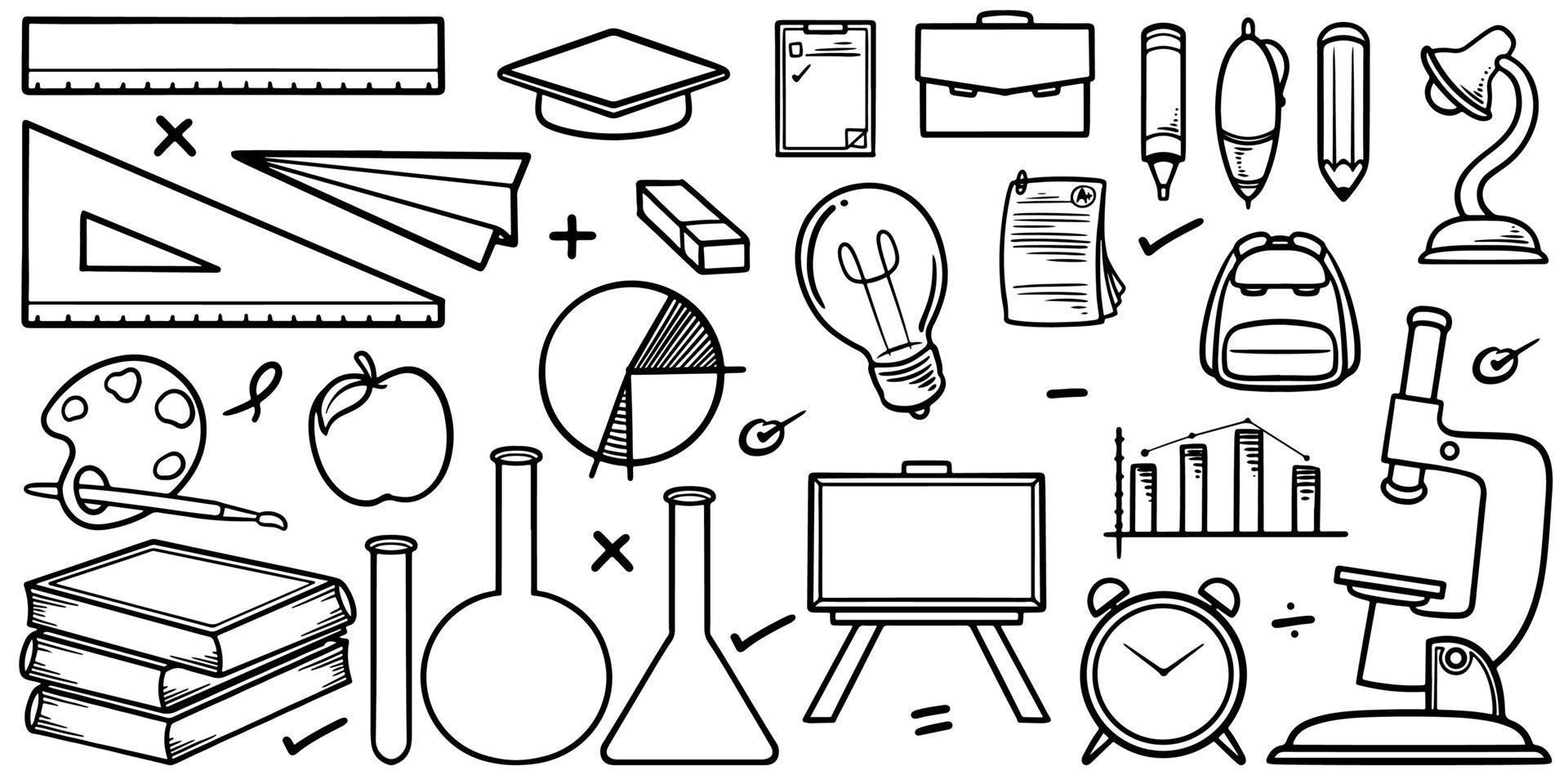 Hand drawing of education equipment doodle sets isolated on white background. vector