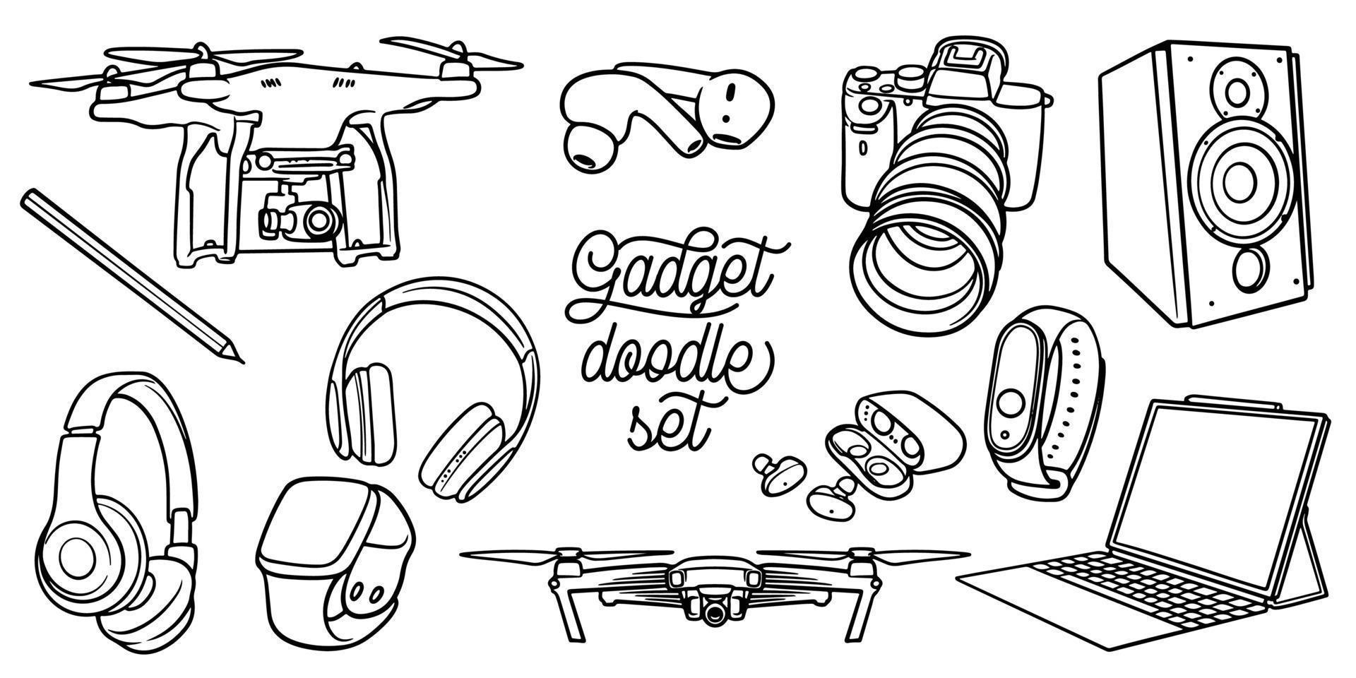 Hand drawing of digital gadgets doodle set isolated on white background. vector