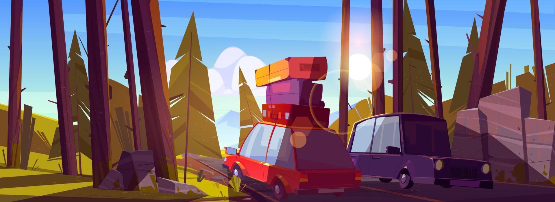 Car travel, road trip by automobile at summer vector
