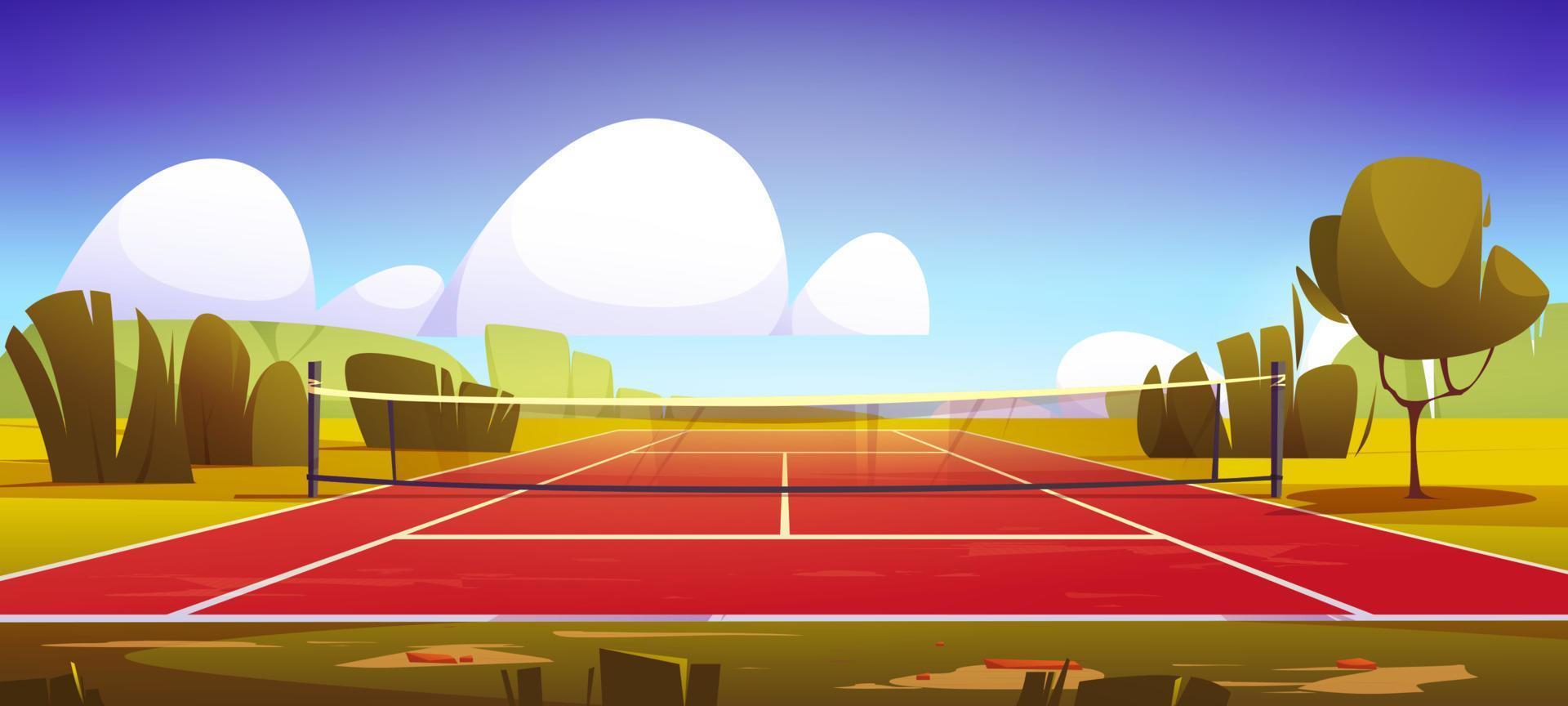 cancha de tenis, campo deportivo con red en césped verde vector