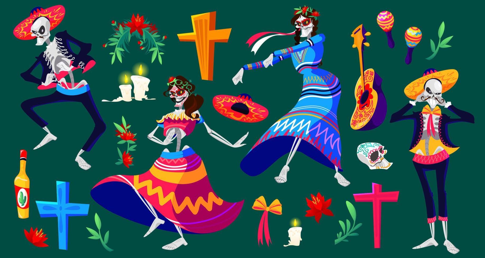 Mexican Day of the dead, Dia de los muertos set vector