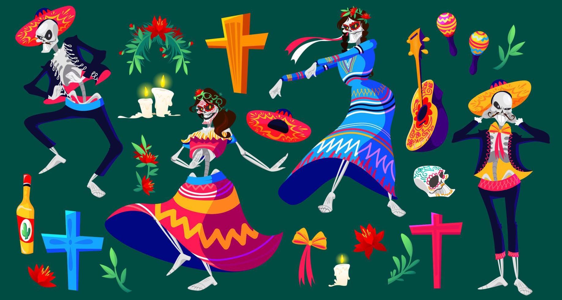 día mexicano de los muertos, dia de los muertos set vector