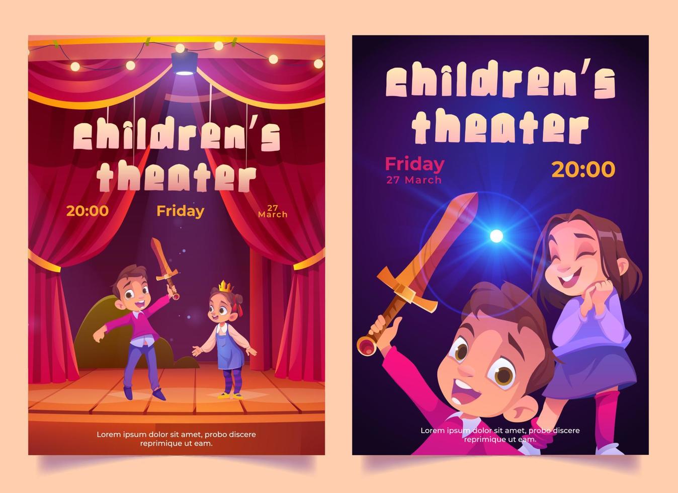 cartel de teatro infantil con actuación infantil vector