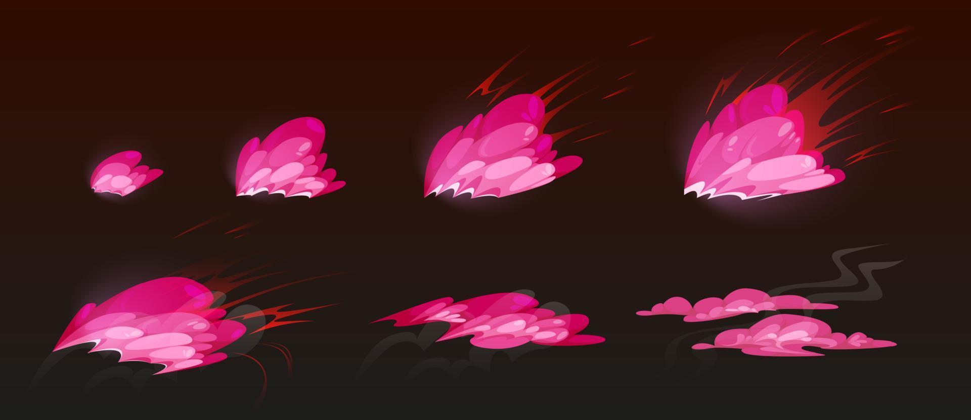 sprites de explosión rosa para juegos o animación vector
