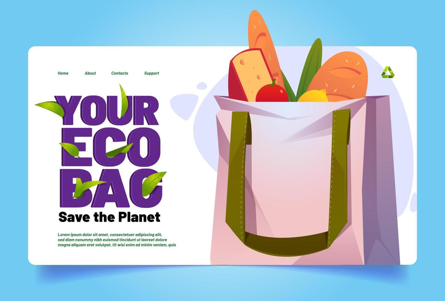 eco bag save planet banner con tote de algodón vector