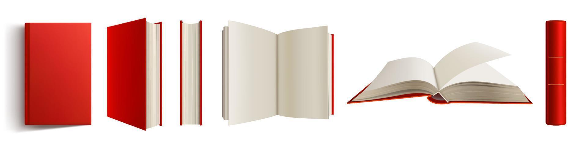 Book with red spine and cover blank 3d mockup vector