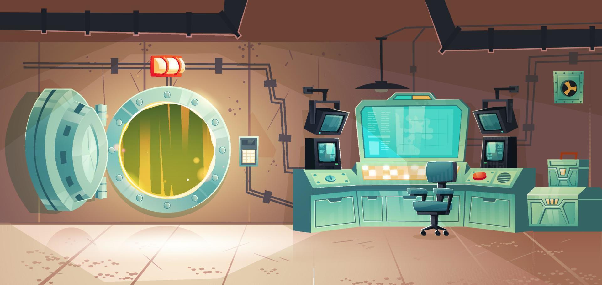 Underground bunker, scientific laboratory interior vector