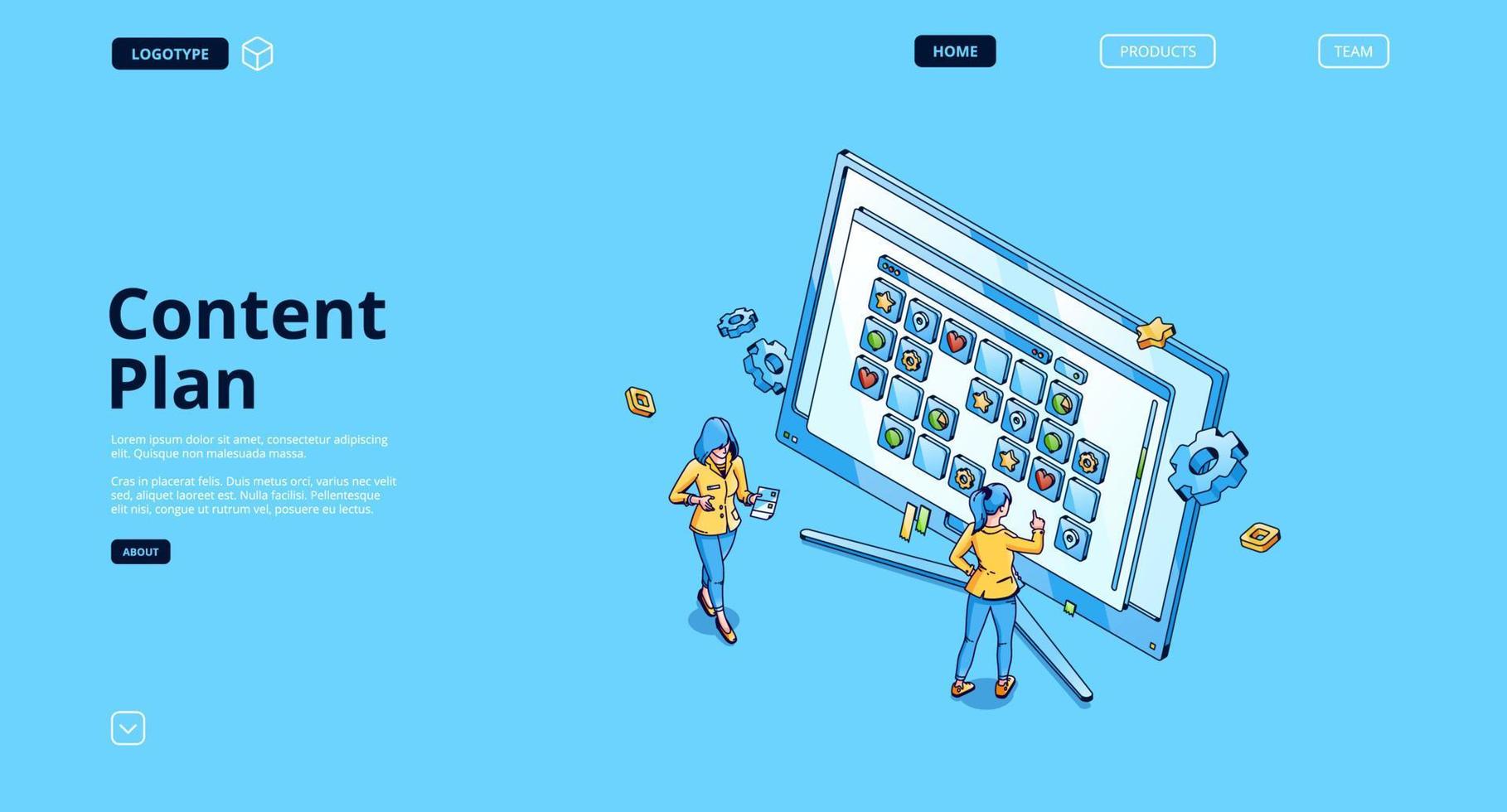 Vector landing page of content plan