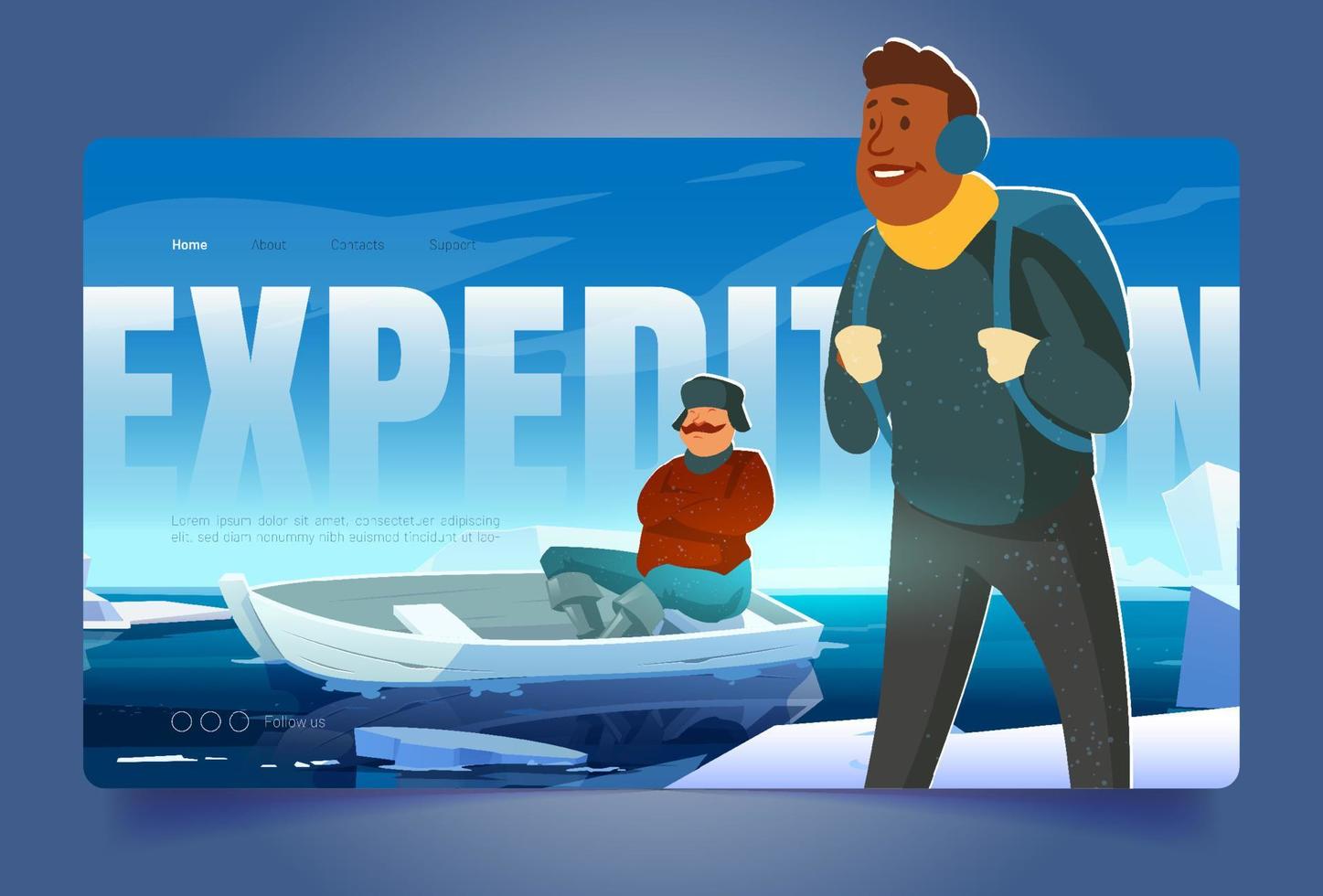 Expedition banner with people on glacier in arctic vector