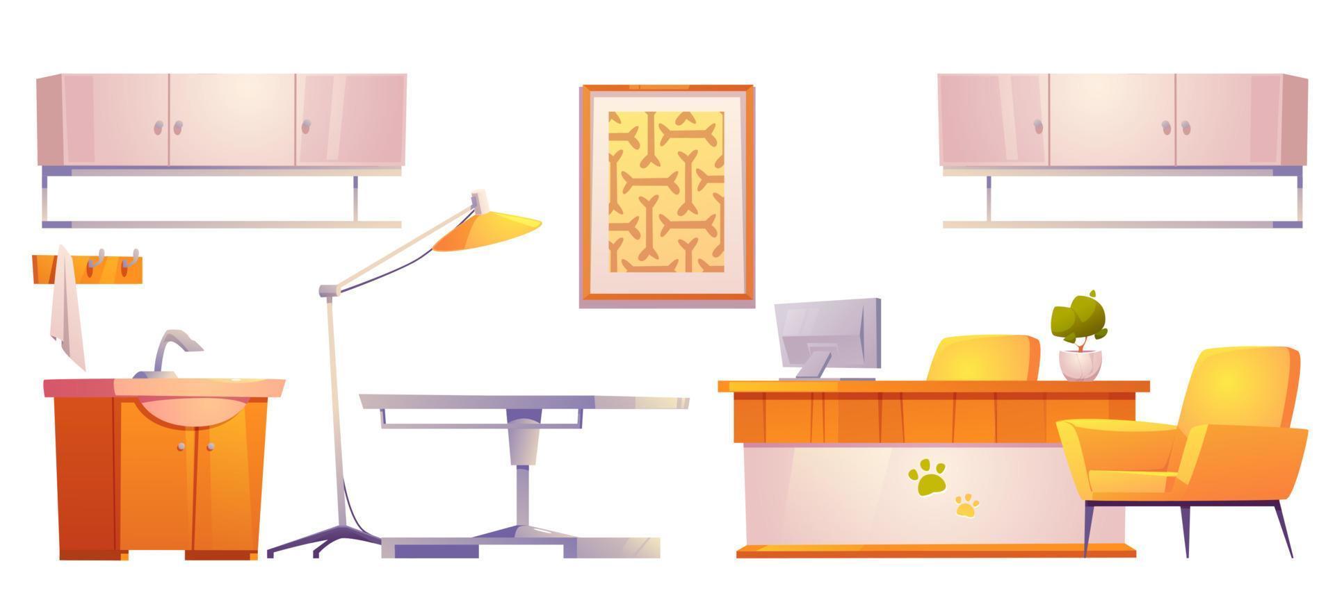 Veterinary vet clinic furniture and stuff isolated vector