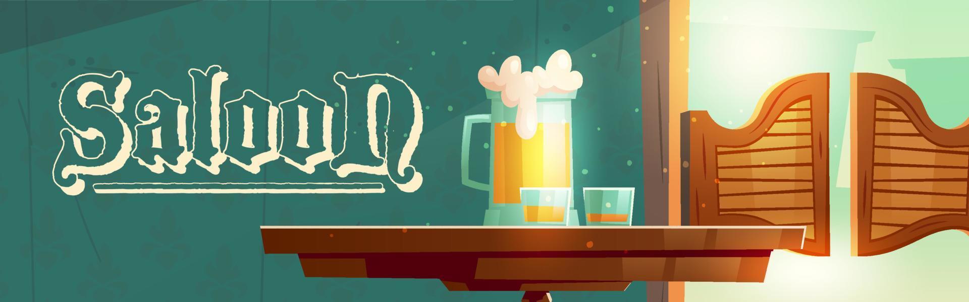 Cowboy saloon cartoon banner, wild west tavern vector