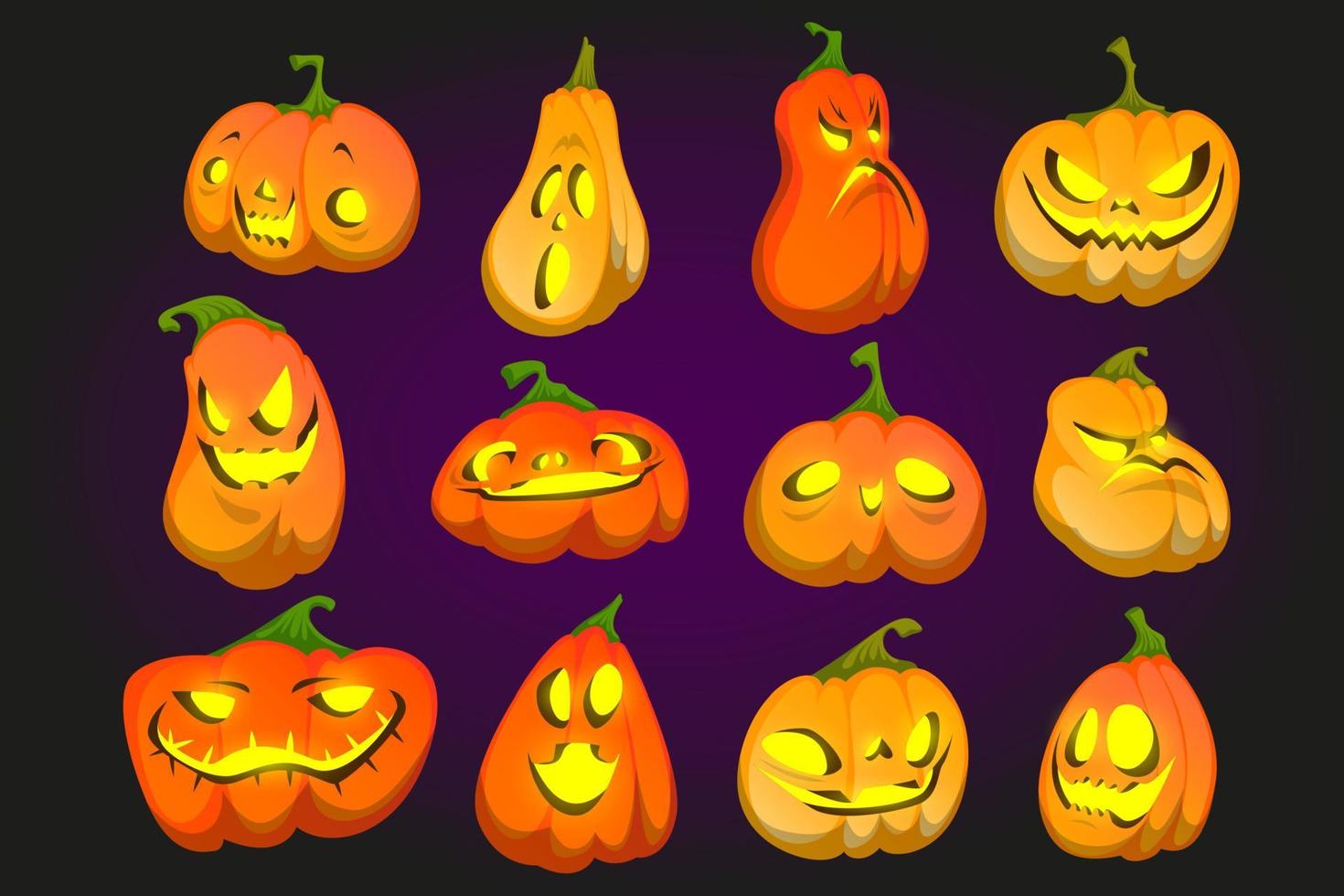 calabazas de halloween aterradoras con luz interior vector