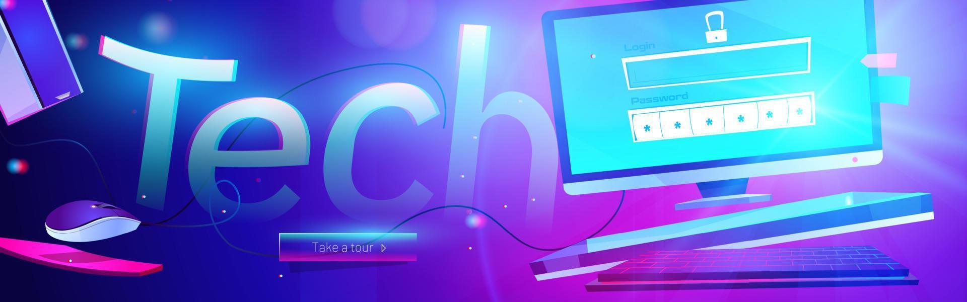 Tech banner illustration of desktop computer vector