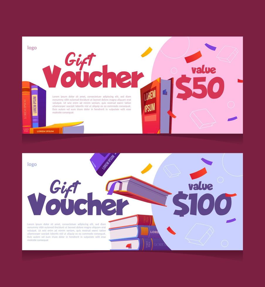 Gift voucher for books buying, coupon templates vector