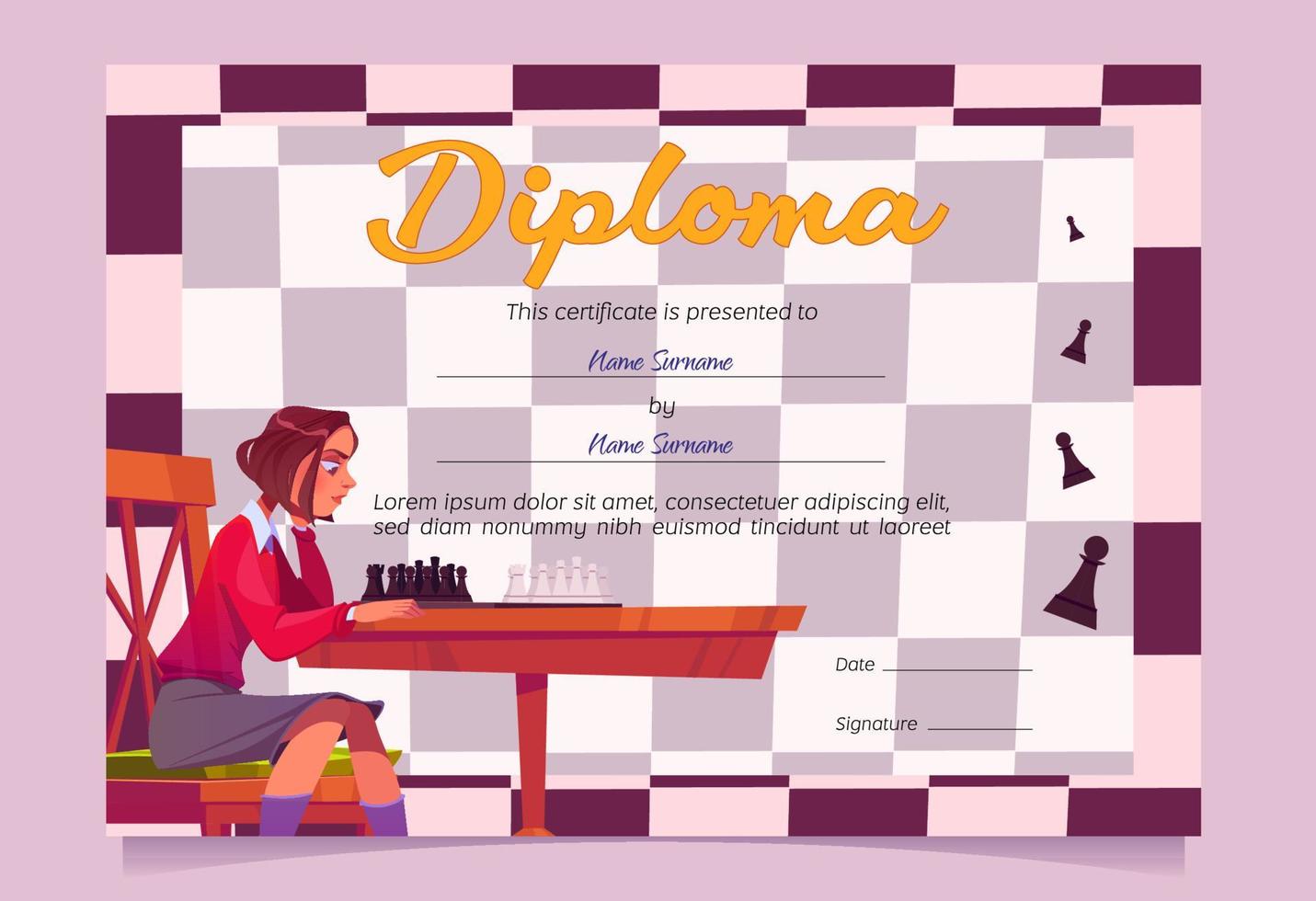 Diploma for chess winner or tournament participant vector