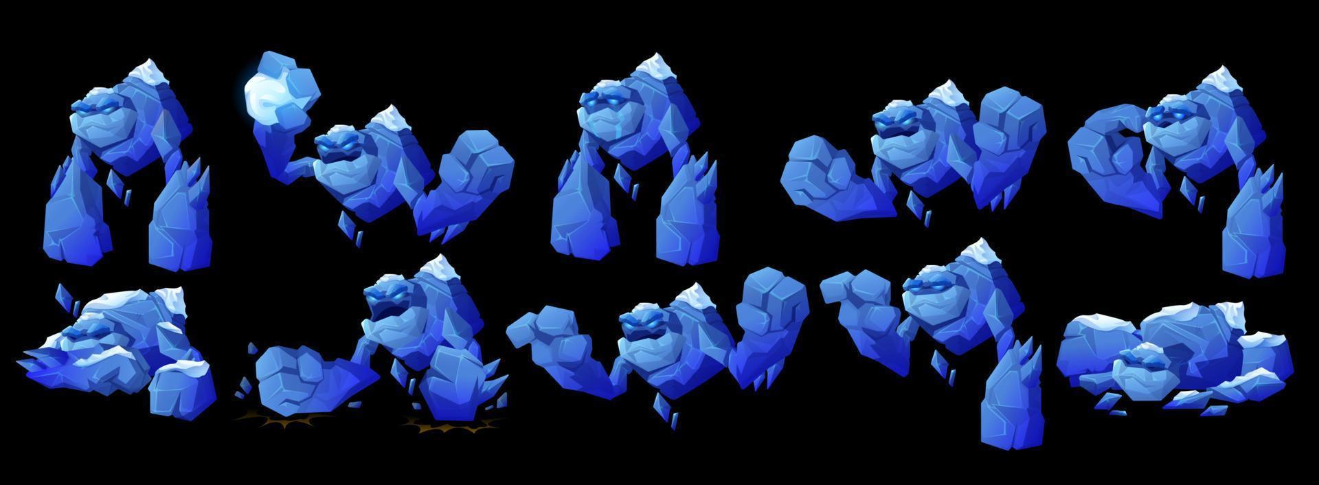 personaje golem de hielo en diferentes poses vector