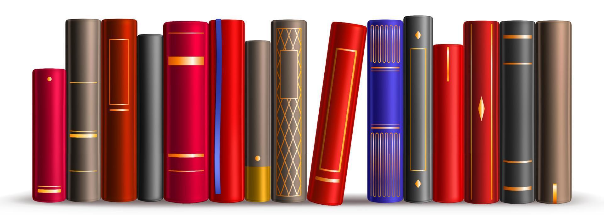 Row of books on shelf in library or bookstore vector