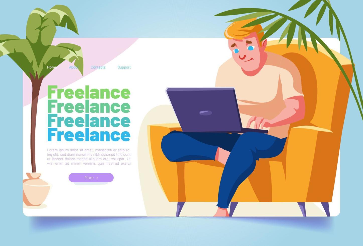 Freelance banner with man work on laptop vector