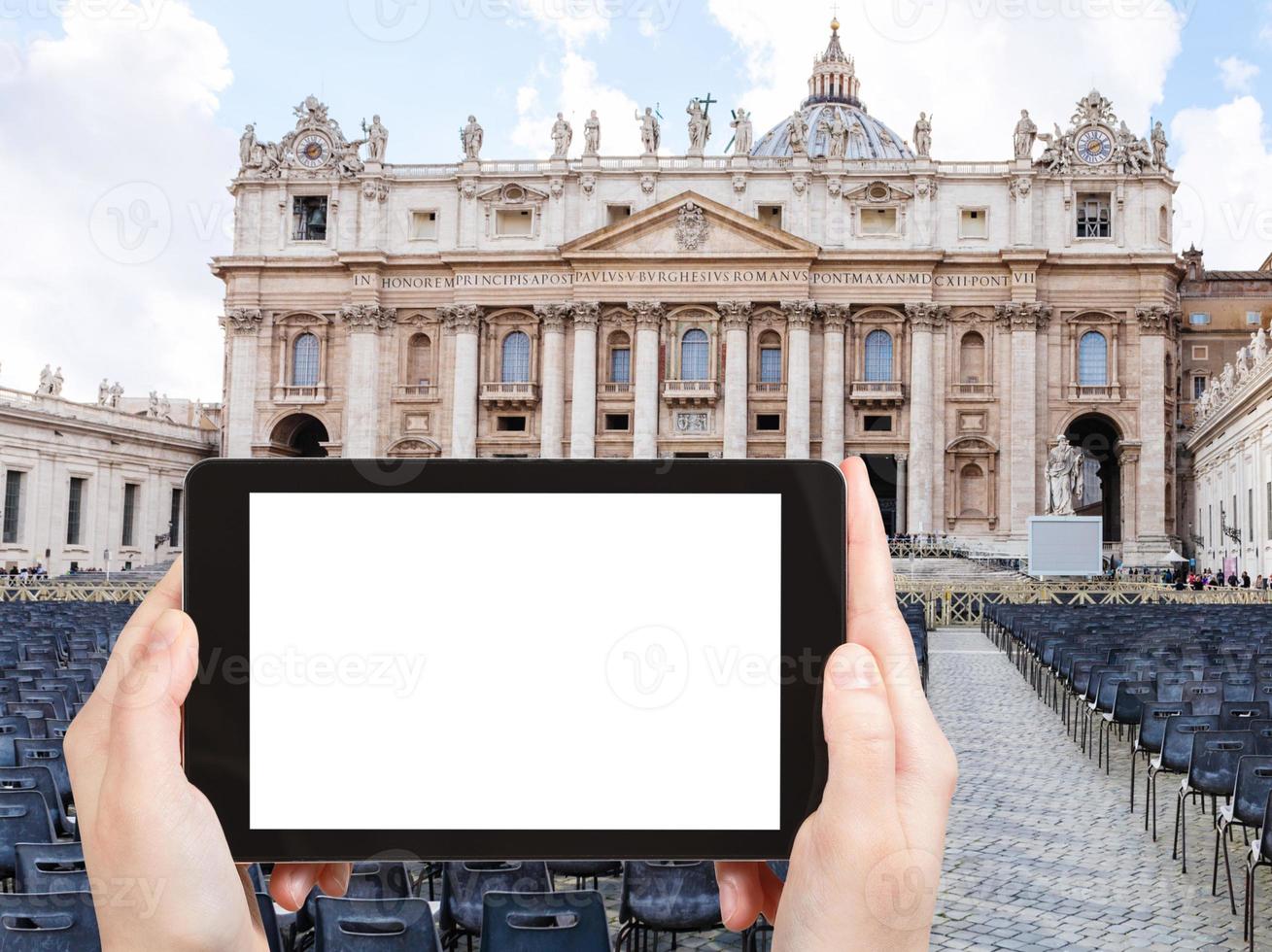 tourist photographs St Peter square in Vatican photo