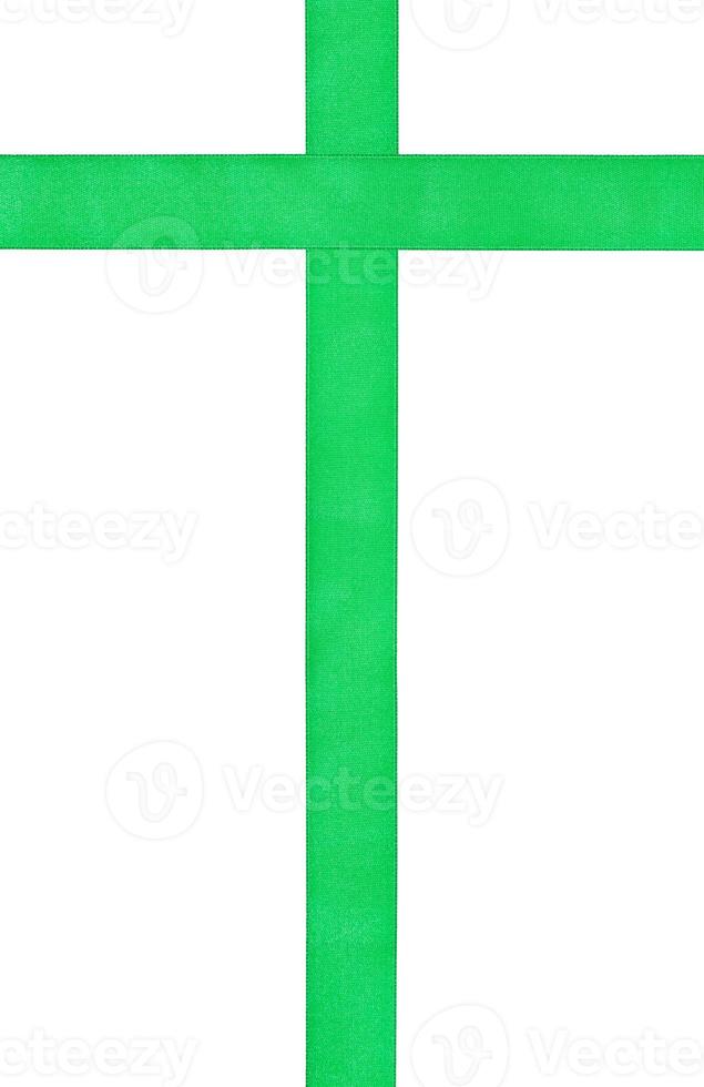 vertical set - two crossing green satin ribbons photo