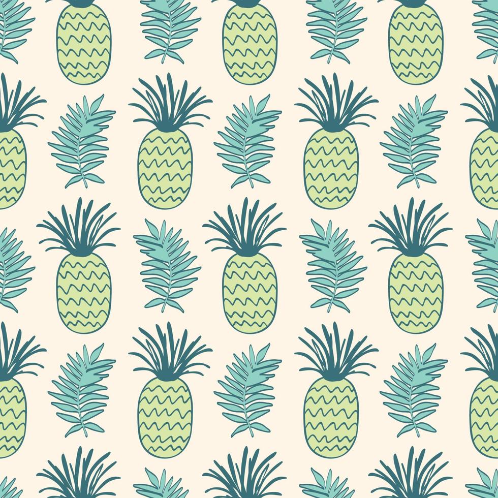 Pineapples and tropical leaves seamless pattern vector