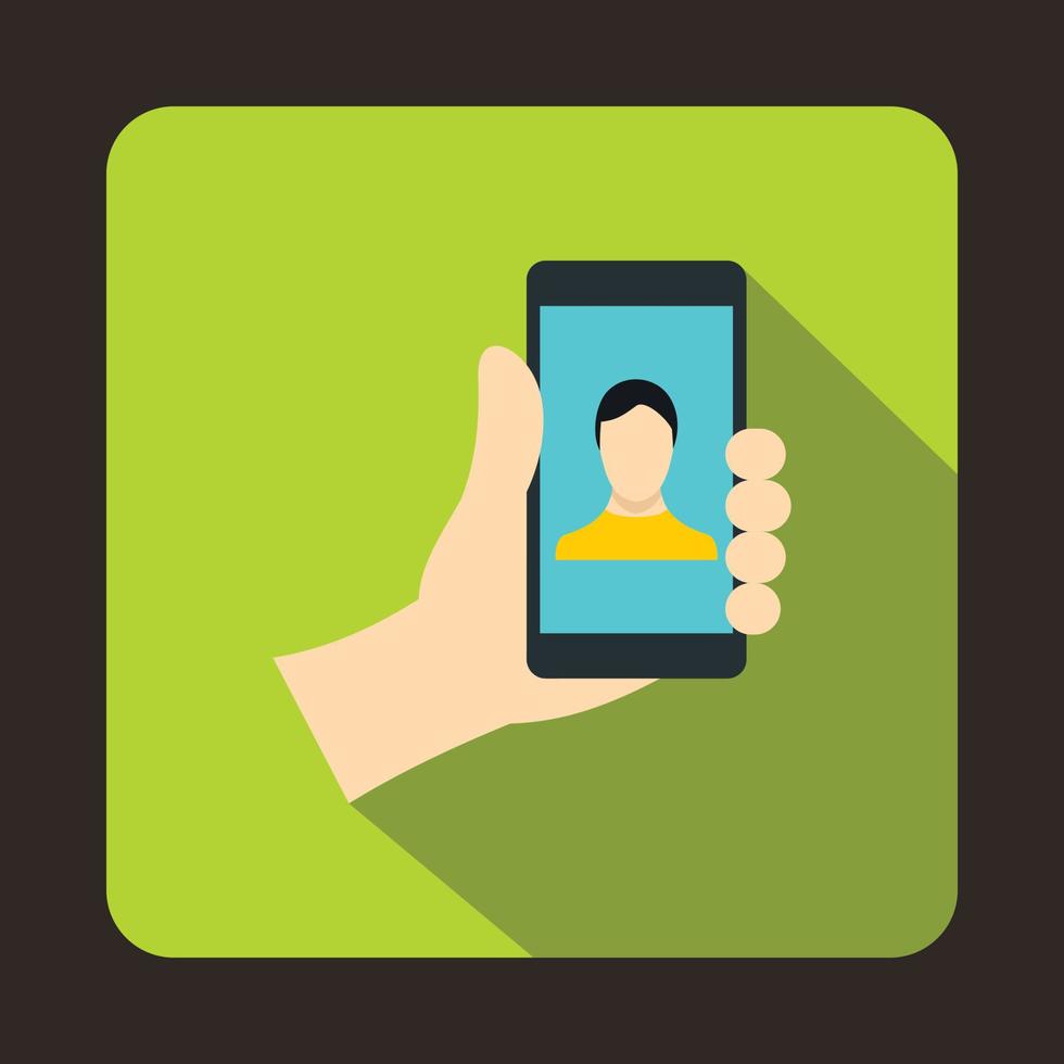 Hand holding smartphone with photo icon vector