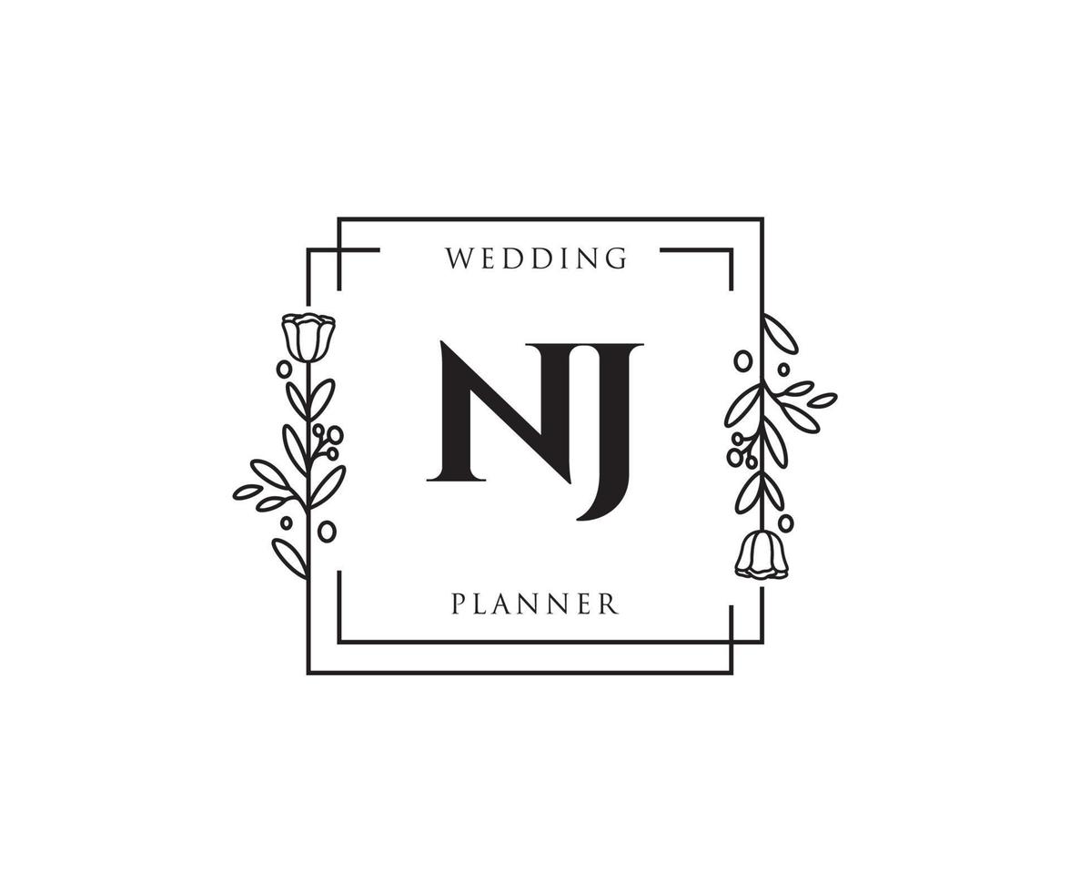 Initial NJ feminine logo. Usable for Nature, Salon, Spa, Cosmetic and Beauty Logos. Flat Vector Logo Design Template Element.