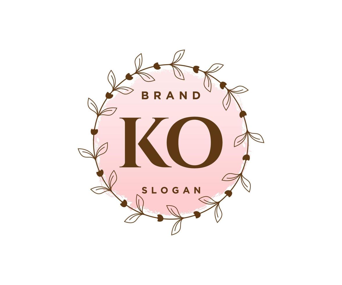 Initial KO feminine logo. Usable for Nature, Salon, Spa, Cosmetic and Beauty Logos. Flat Vector Logo Design Template Element.