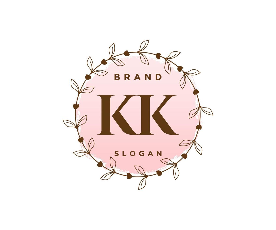Initial KK feminine logo. Usable for Nature, Salon, Spa, Cosmetic and Beauty Logos. Flat Vector Logo Design Template Element.
