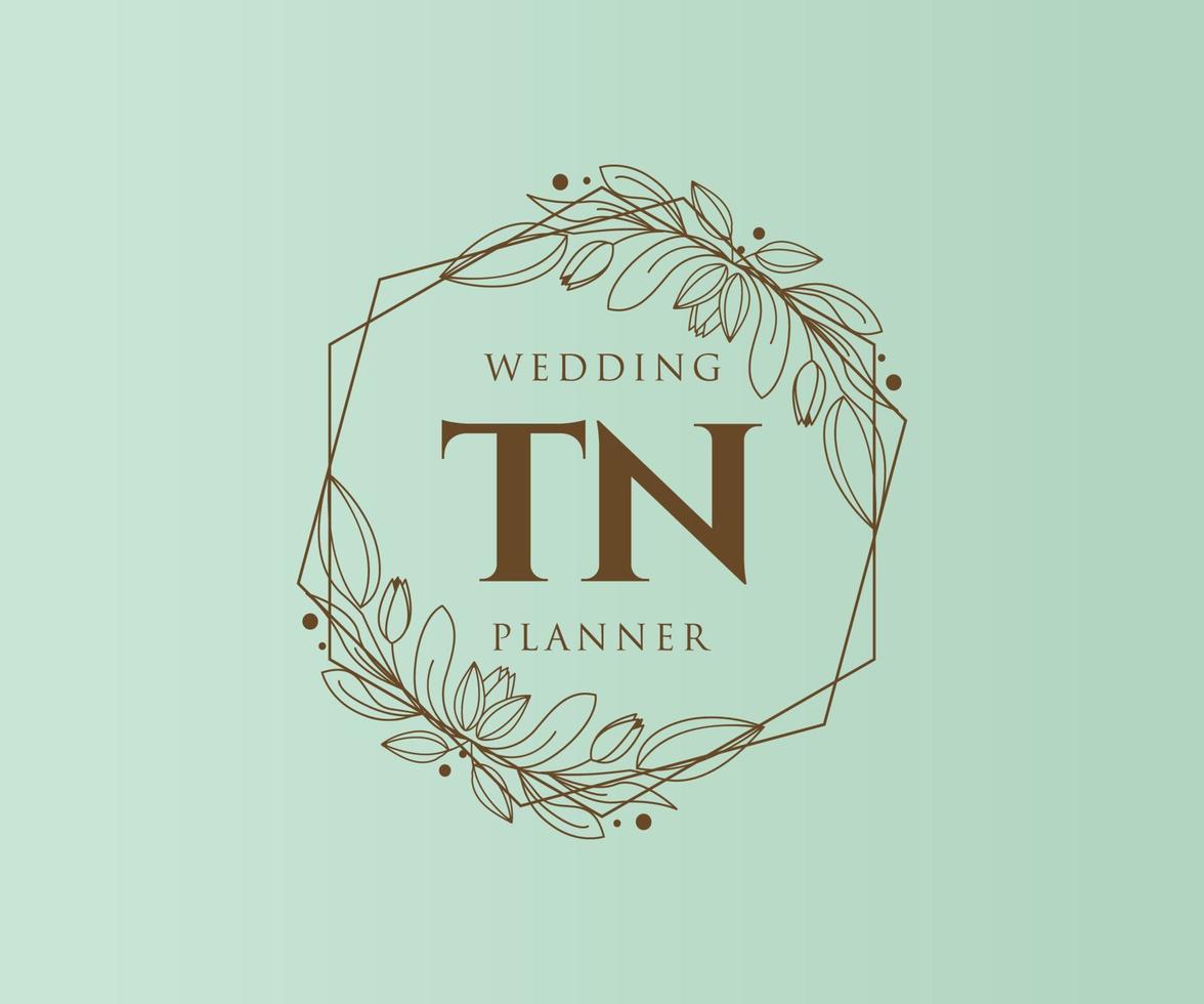 TN Initials letter Wedding monogram logos collection, hand drawn modern minimalistic and floral templates for Invitation cards, Save the Date, elegant identity for restaurant, boutique, cafe in vector