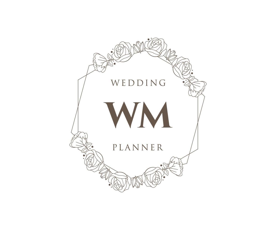 WM Initials letter Wedding monogram logos collection, hand drawn modern minimalistic and floral templates for Invitation cards, Save the Date, elegant identity for restaurant, boutique, cafe in vector