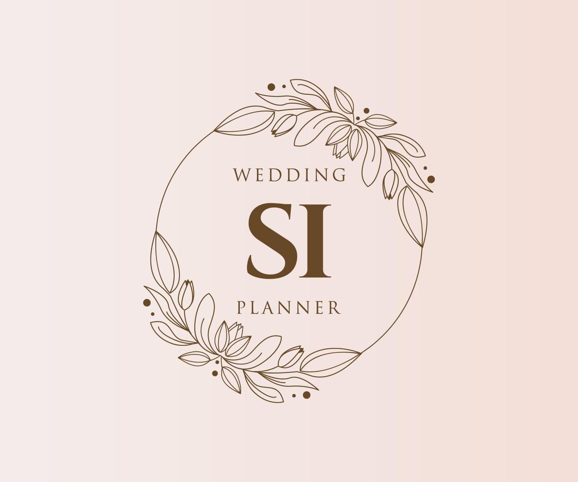 SI Initials letter Wedding monogram logos collection, hand drawn modern minimalistic and floral templates for Invitation cards, Save the Date, elegant identity for restaurant, boutique, cafe in vector