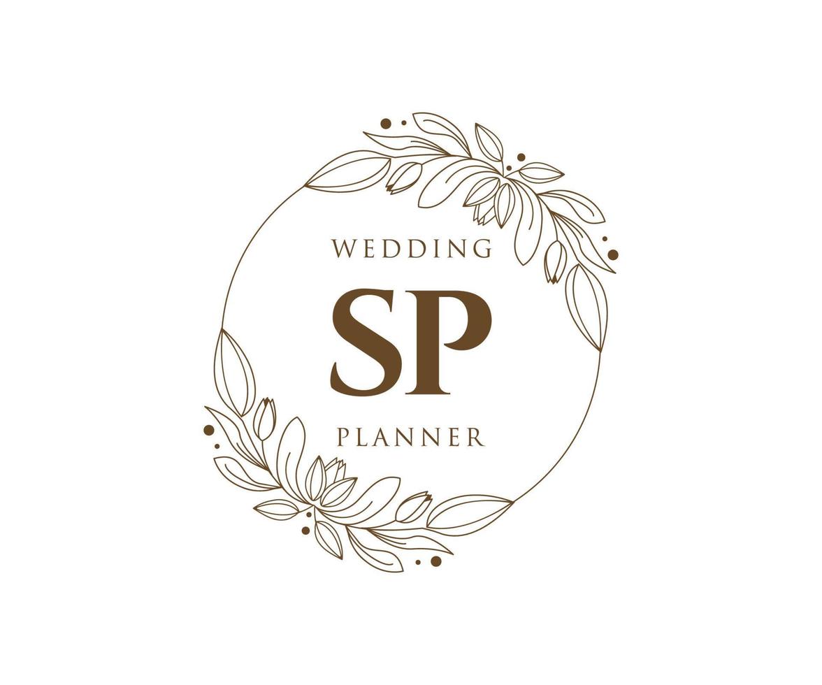 SP Initials letter Wedding monogram logos collection, hand drawn modern minimalistic and floral templates for Invitation cards, Save the Date, elegant identity for restaurant, boutique, cafe in vector