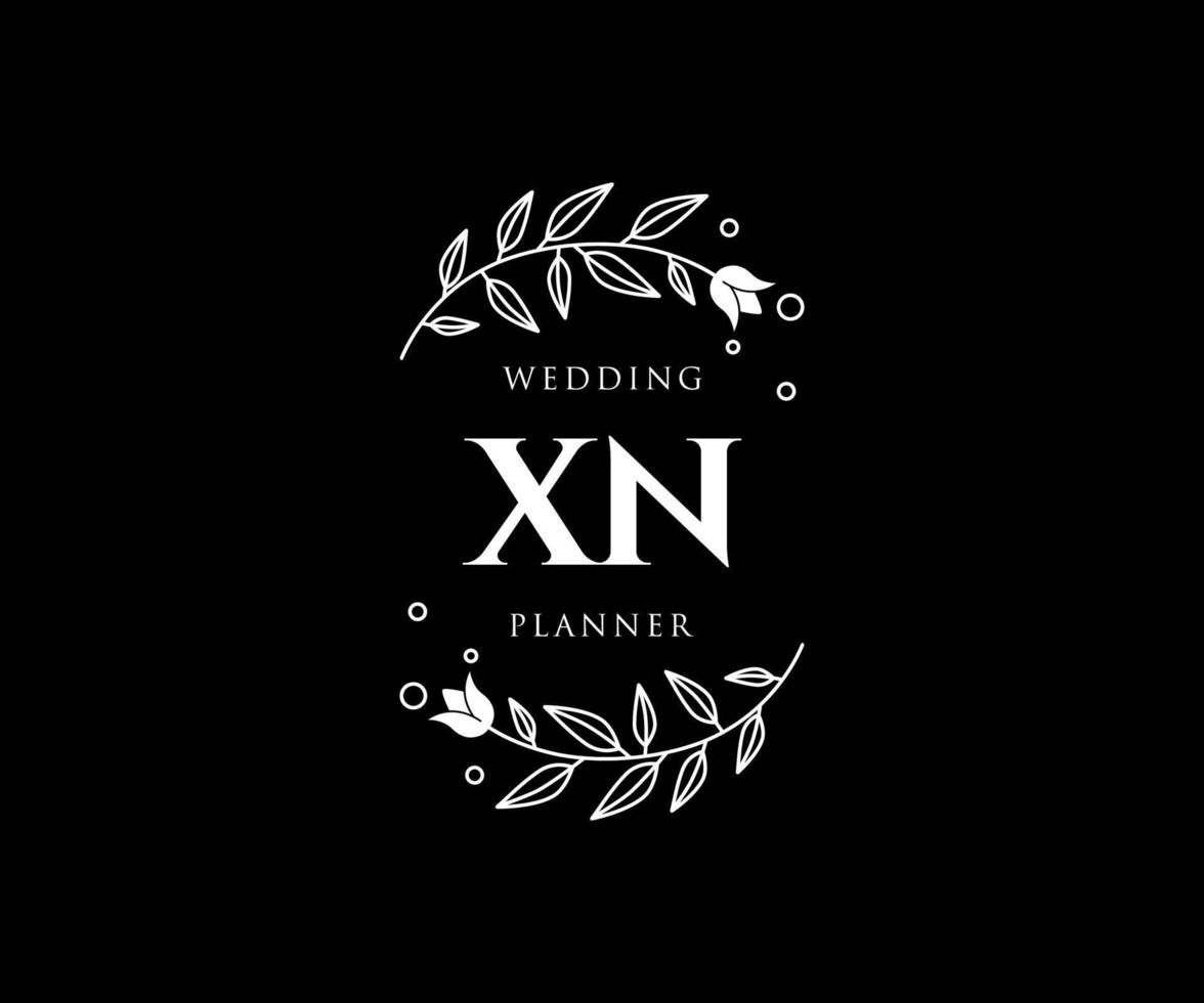 XN Initials letter Wedding monogram logos collection, hand drawn modern minimalistic and floral templates for Invitation cards, Save the Date, elegant identity for restaurant, boutique, cafe in vector