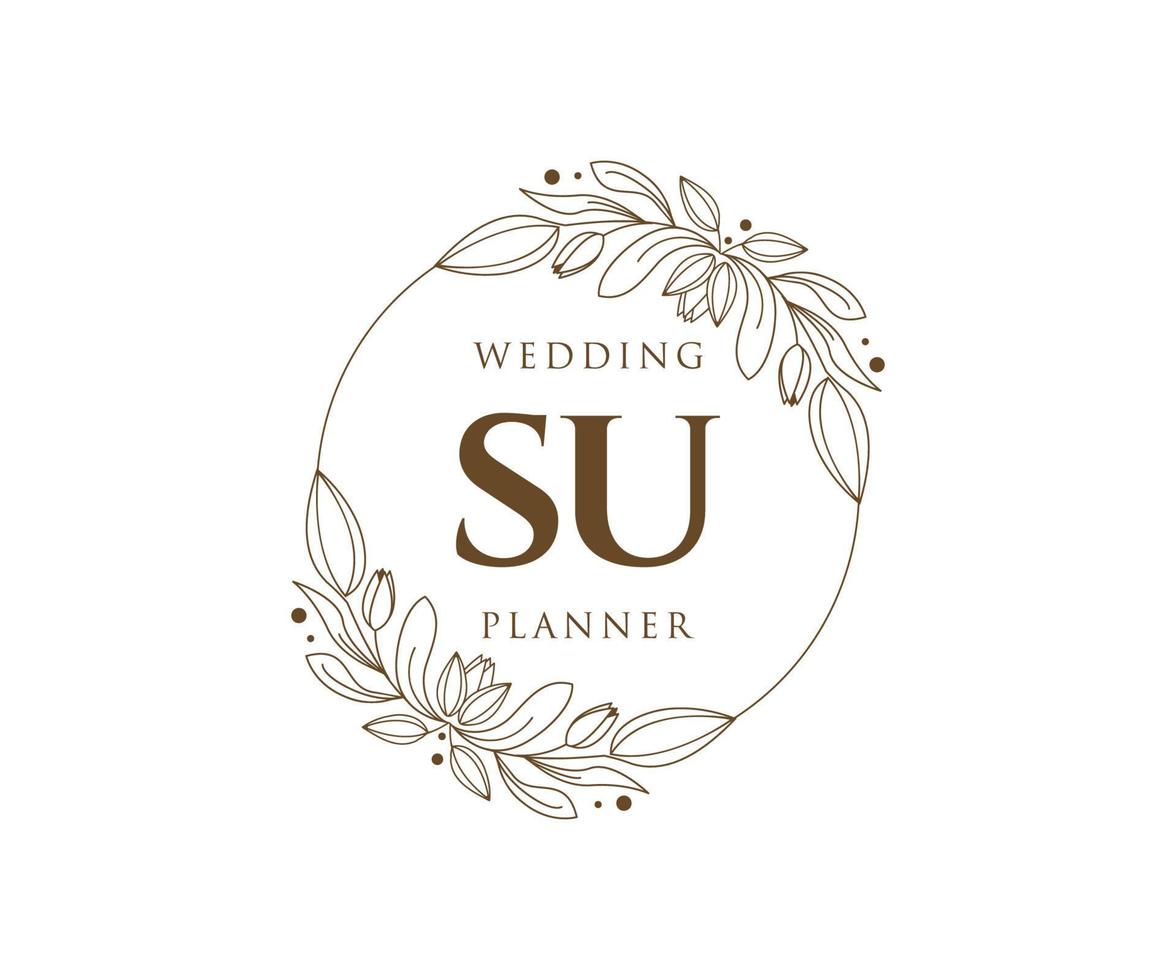 SU Initials letter Wedding monogram logos collection, hand drawn modern minimalistic and floral templates for Invitation cards, Save the Date, elegant identity for restaurant, boutique, cafe in vector