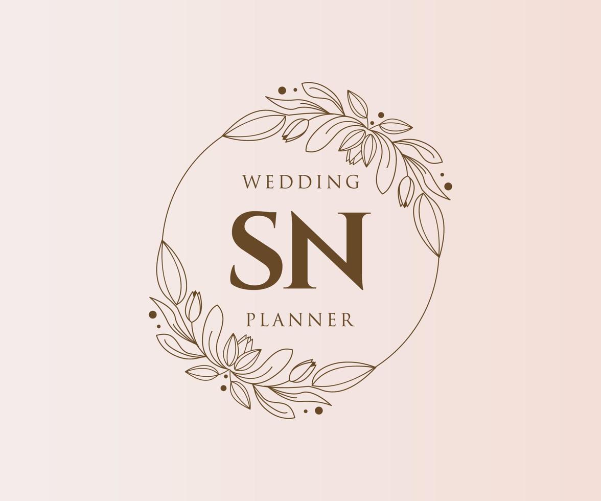 SN Initials letter Wedding monogram logos collection, hand drawn modern minimalistic and floral templates for Invitation cards, Save the Date, elegant identity for restaurant, boutique, cafe in vector