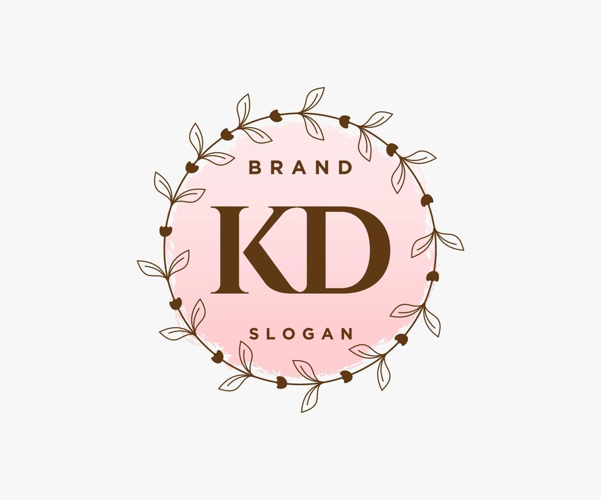 logotipo femenino kd inicial. utilizable para logotipos de naturaleza, salón, spa, cosmética y belleza. elemento de plantilla de diseño de logotipo de vector plano.