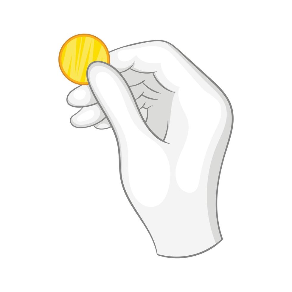 mano en un guante blanco sosteniendo un icono de moneda de oro vector