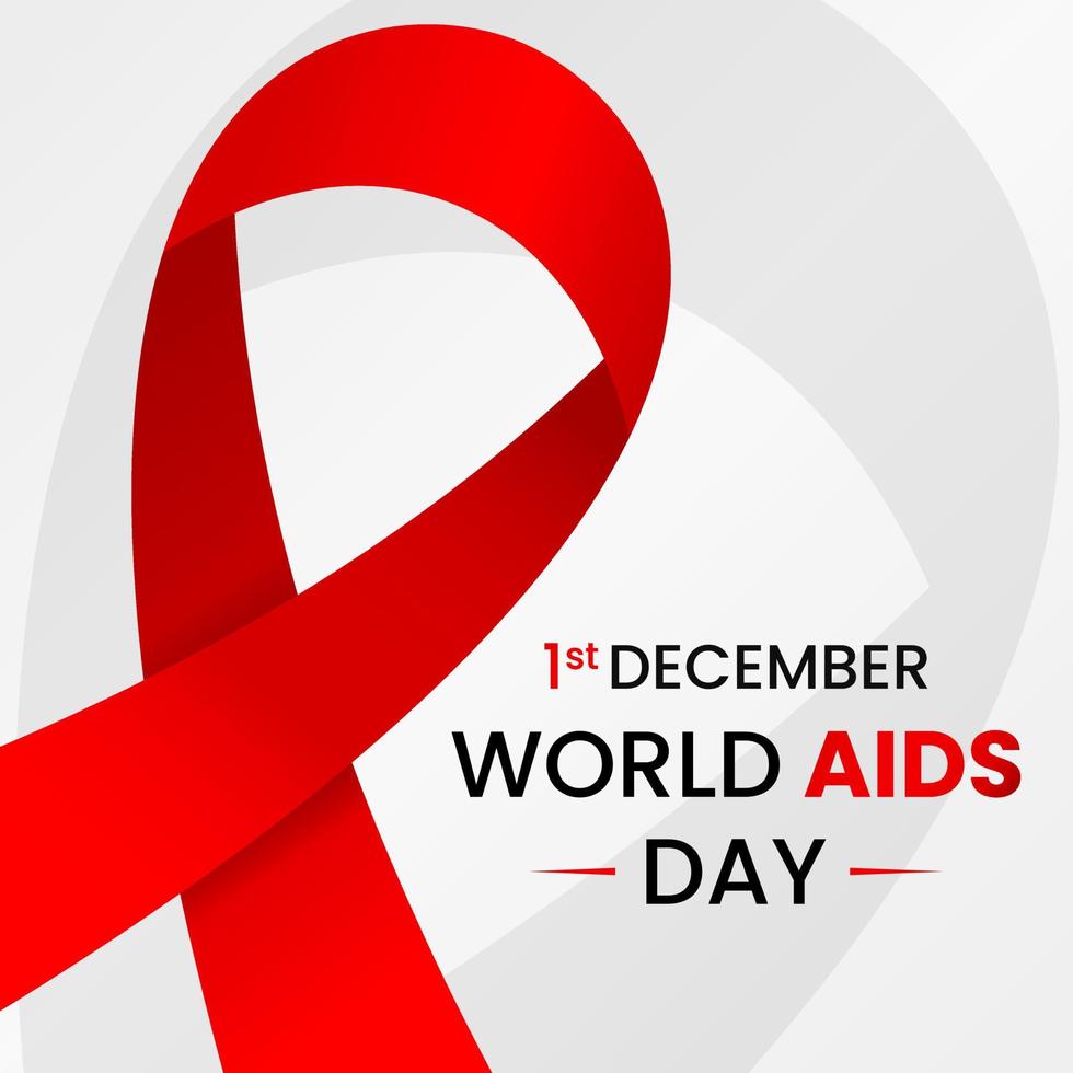 red ribbon, typography and white background. simple and minimal design. use for world aids day greeting vector