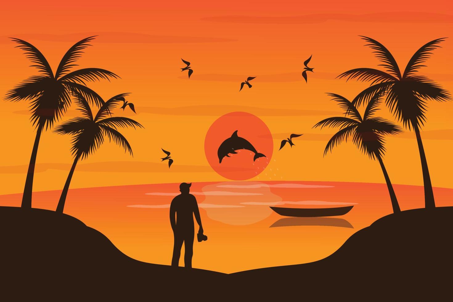beautiful sunset beach scenery background vector