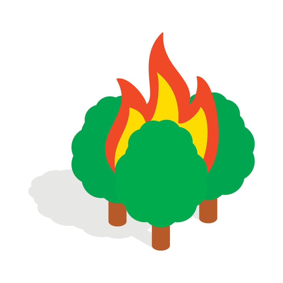 Burning trees icon, isometric 3d style vector