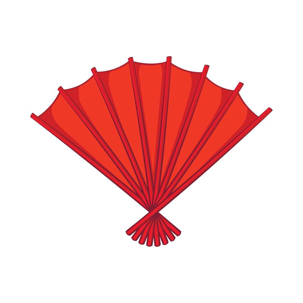 Red open hand fan icon, cartoon style vector