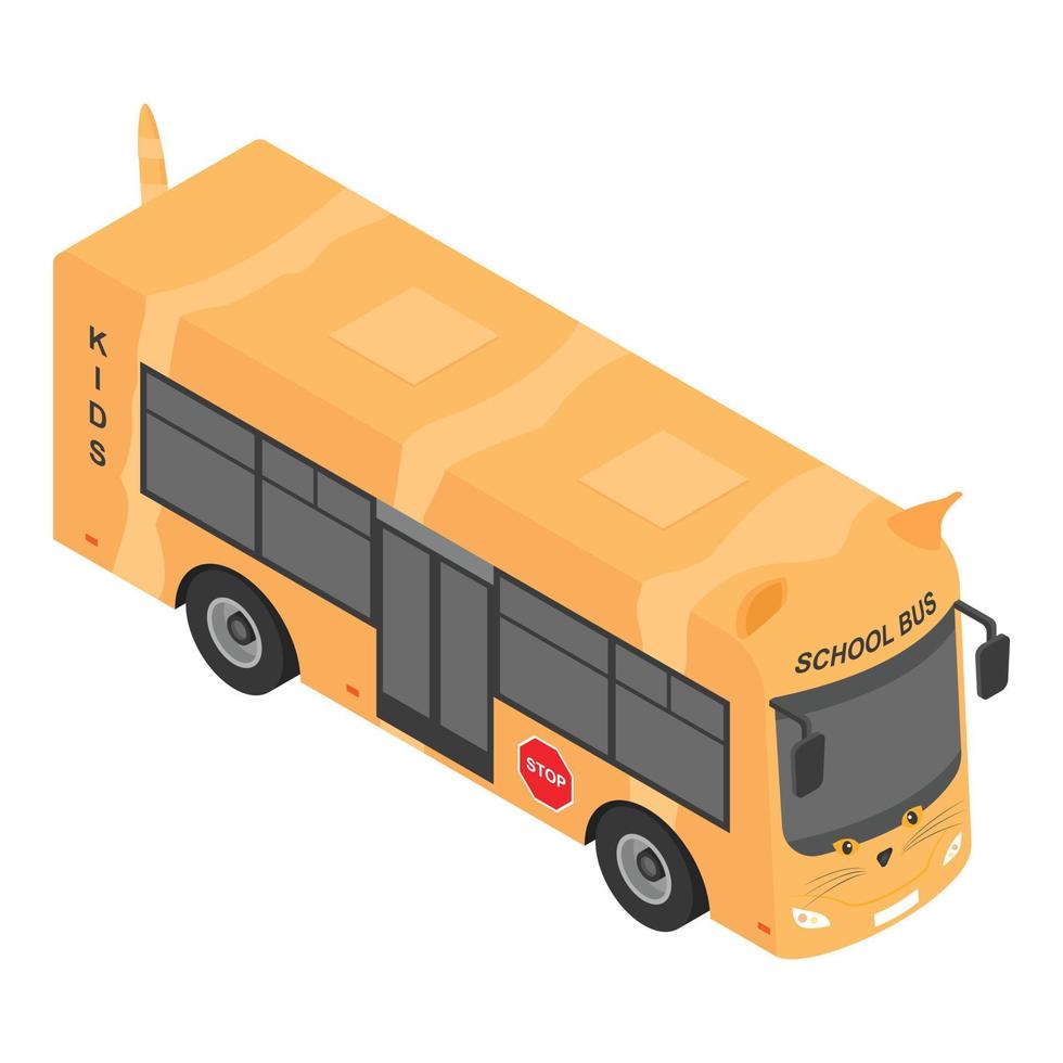 icono de autobús escolar gato, estilo isométrico vector