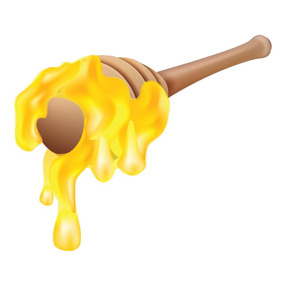 Fresh honey on spoon icon, cartoon style vector