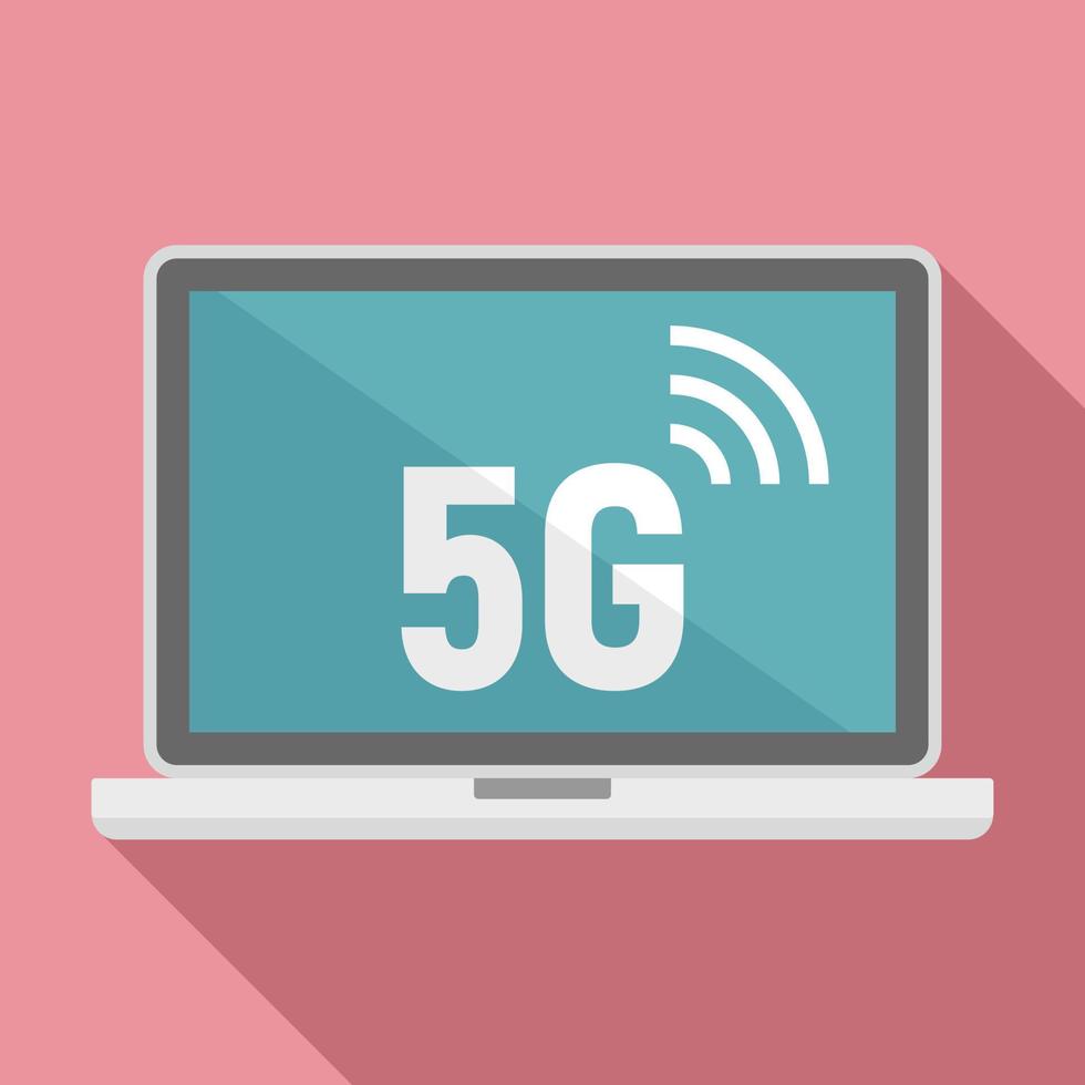 5G laptop icon, flat style vector