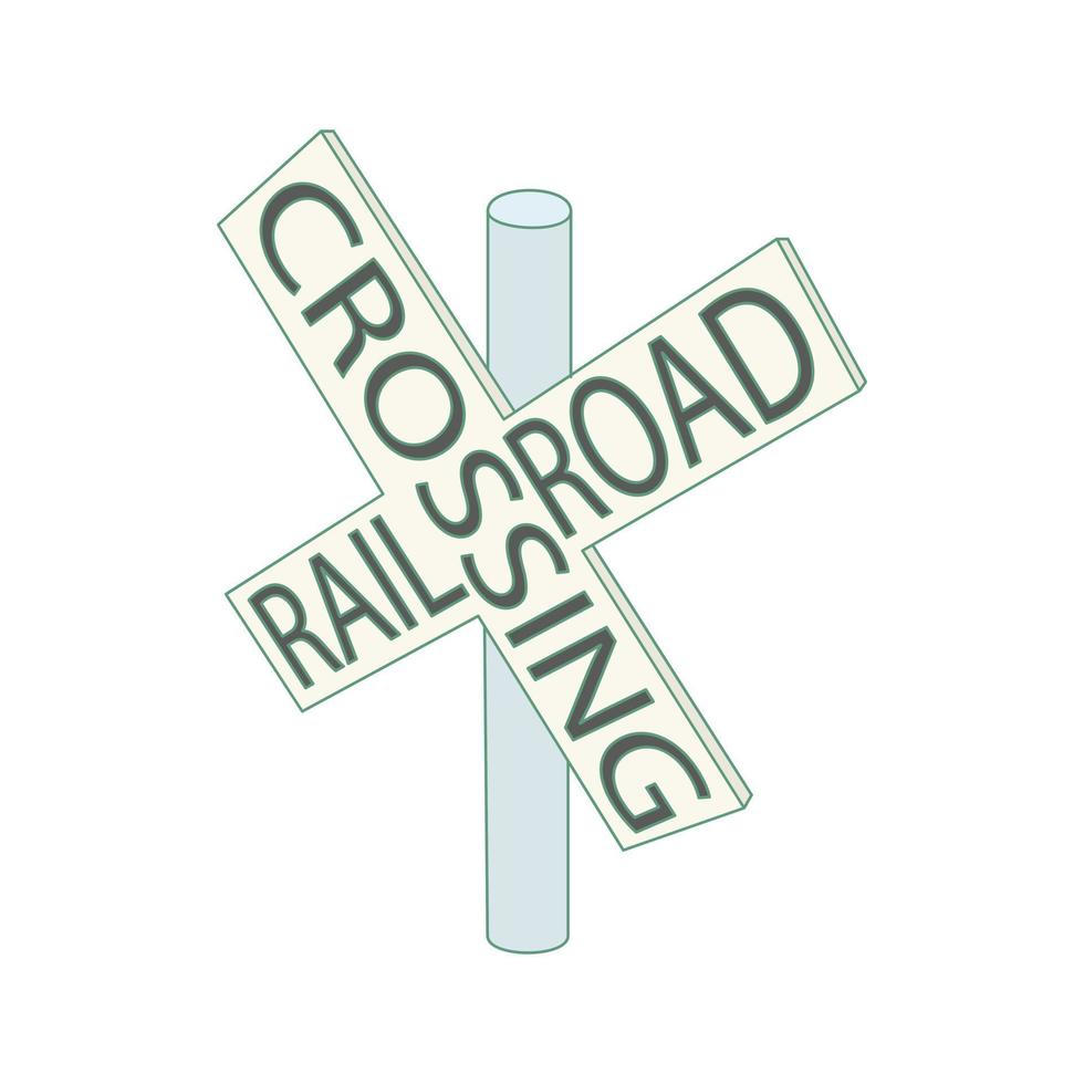 Railroad crossing sign icon, cartoon style vector