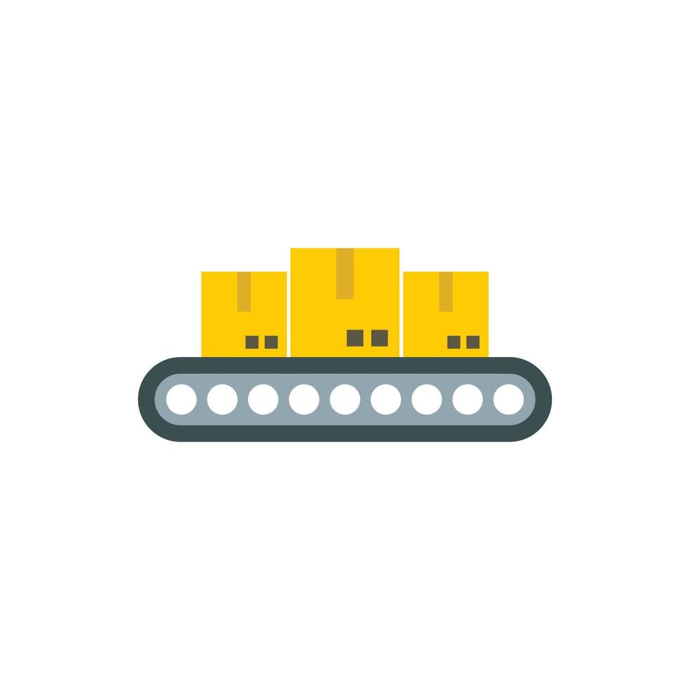 Belt conveyor with load icon, flat style vector