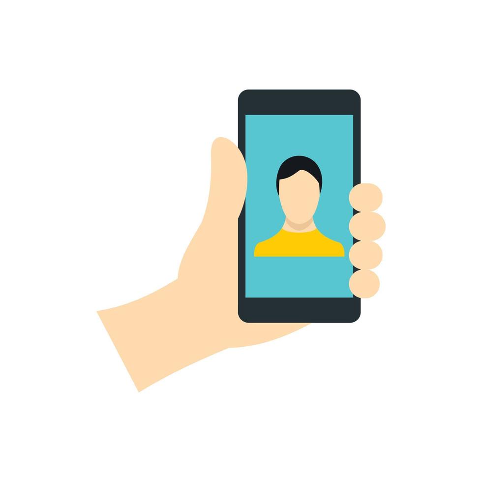 Man taking selfie photo on smartphone icon vector