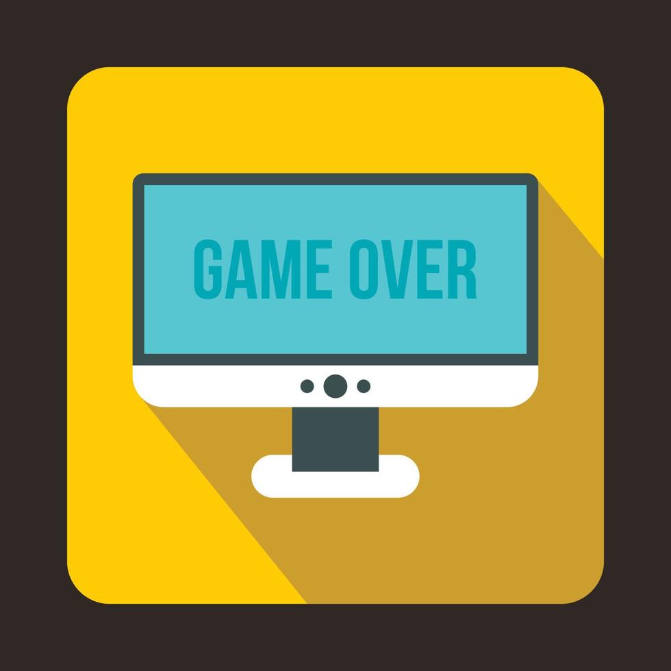Monitor with word game over icon, flat style vector