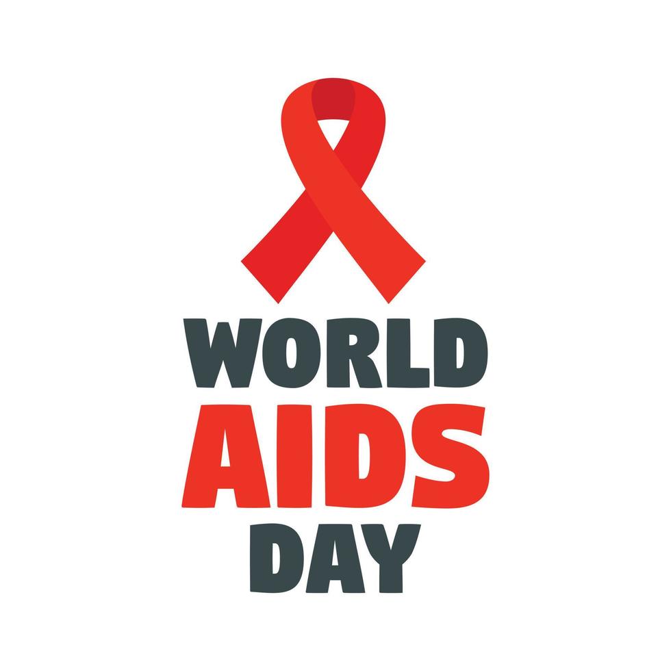 Red ribbon aids day logo set, flat style vector